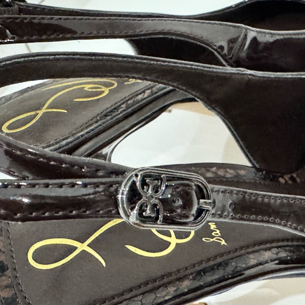 Sam Edelman Patent Leather Pointed Slingback Pumps in Dark Brown - Picture 6 of 8